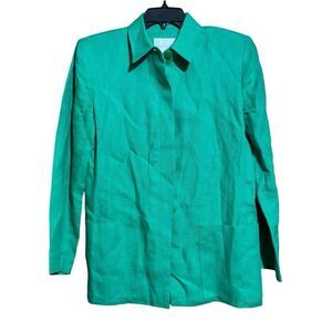 Doncaster Blazer Womens 8 Green Linen Button Front Pocket Jacket